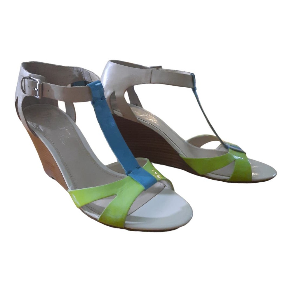 Marc Fisher Bulan Womens Blue Green T Strap Wedge Ankle Strap Sandals Size 9M
